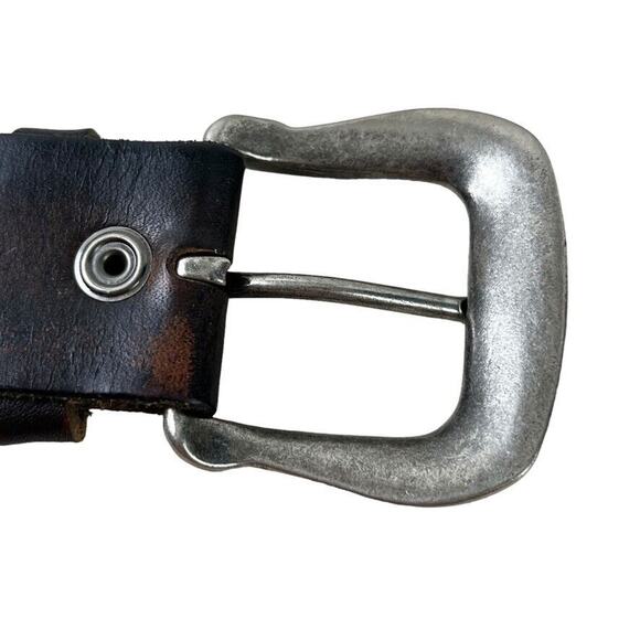 BKE Buckle Embroidered Brown Leather Studded Belt w/ Buckle Laser Cut Outs sz L - Picture 3 of 16